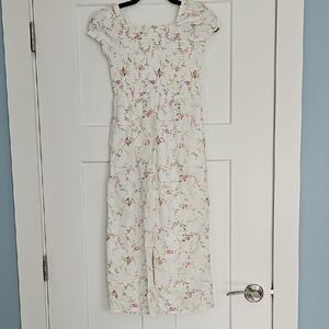 Gymboree White Floral Smocked Top with Pink & Green Accents